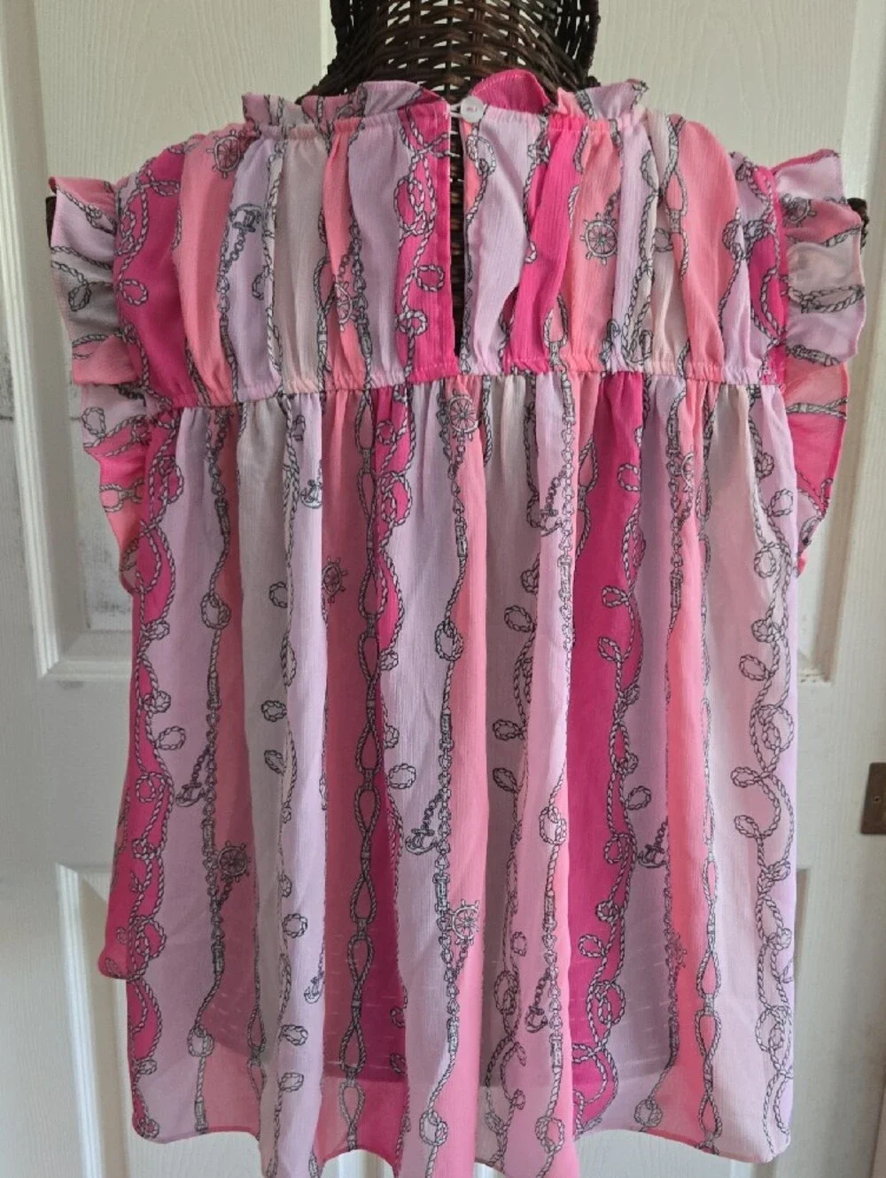 77 Park Women's Pink Striped Ruffle Sleeve Camisole-Size XL